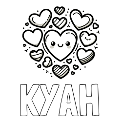 Online Created Coloring Page - KYAH Coloring Page and Coloring Page of a Cute Cat Surrounded by Hearts