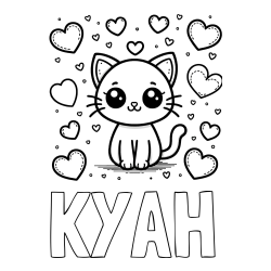 Online Created Coloring Page - KYAH Coloring Page and Free Coloring Page of a Cat and Hearts