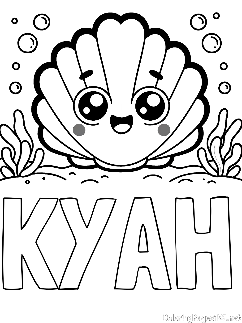 KYAH Coloring Page and Smiling Seashell Coloring Page for Kids