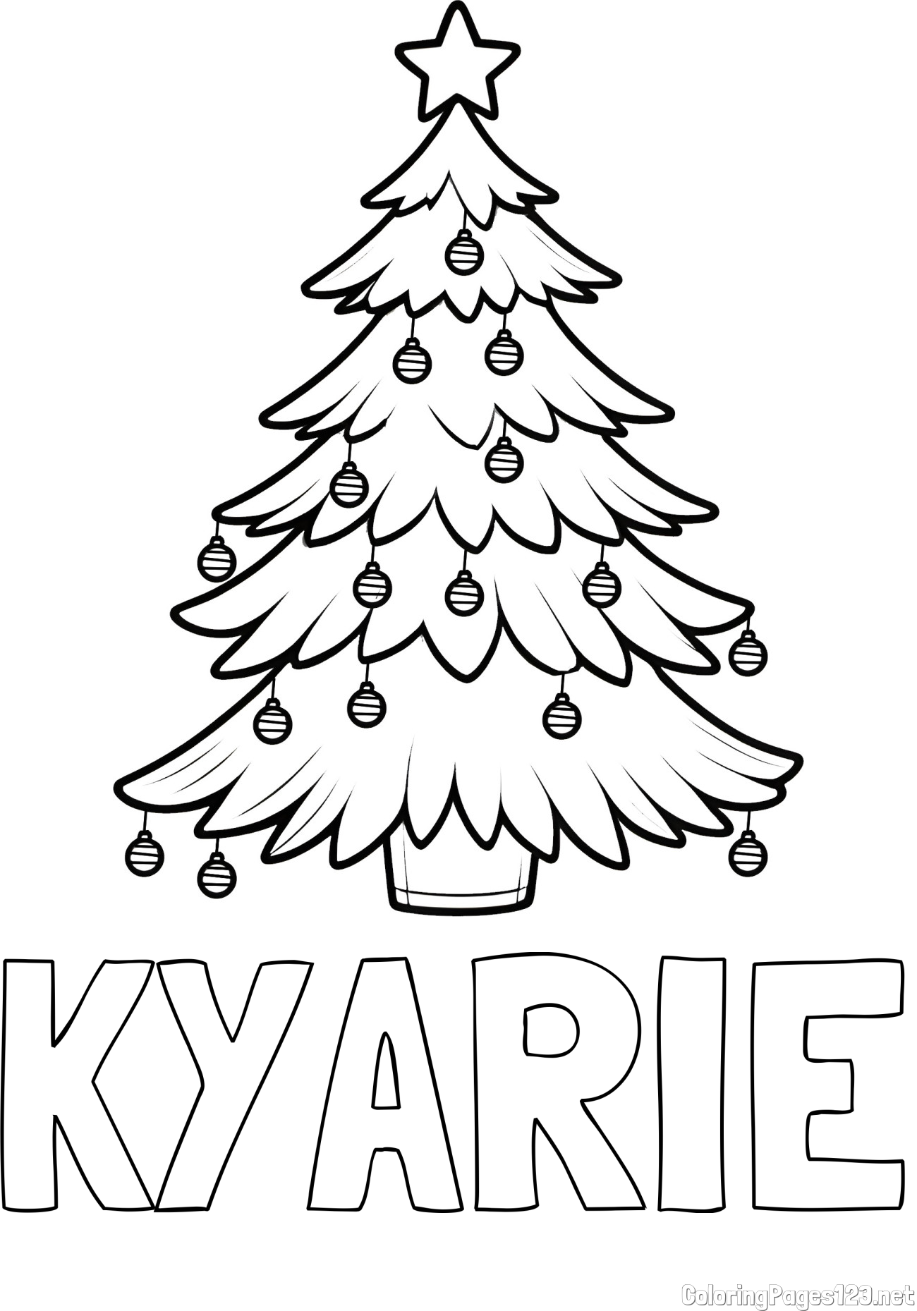 KYARIE Coloring Page and Christmas Tree with Star and Ornaments Coloring Page