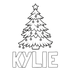 Online Created Coloring Page - KYLIE Coloring Page and Christmas Tree with Star and Ornaments Coloring Page