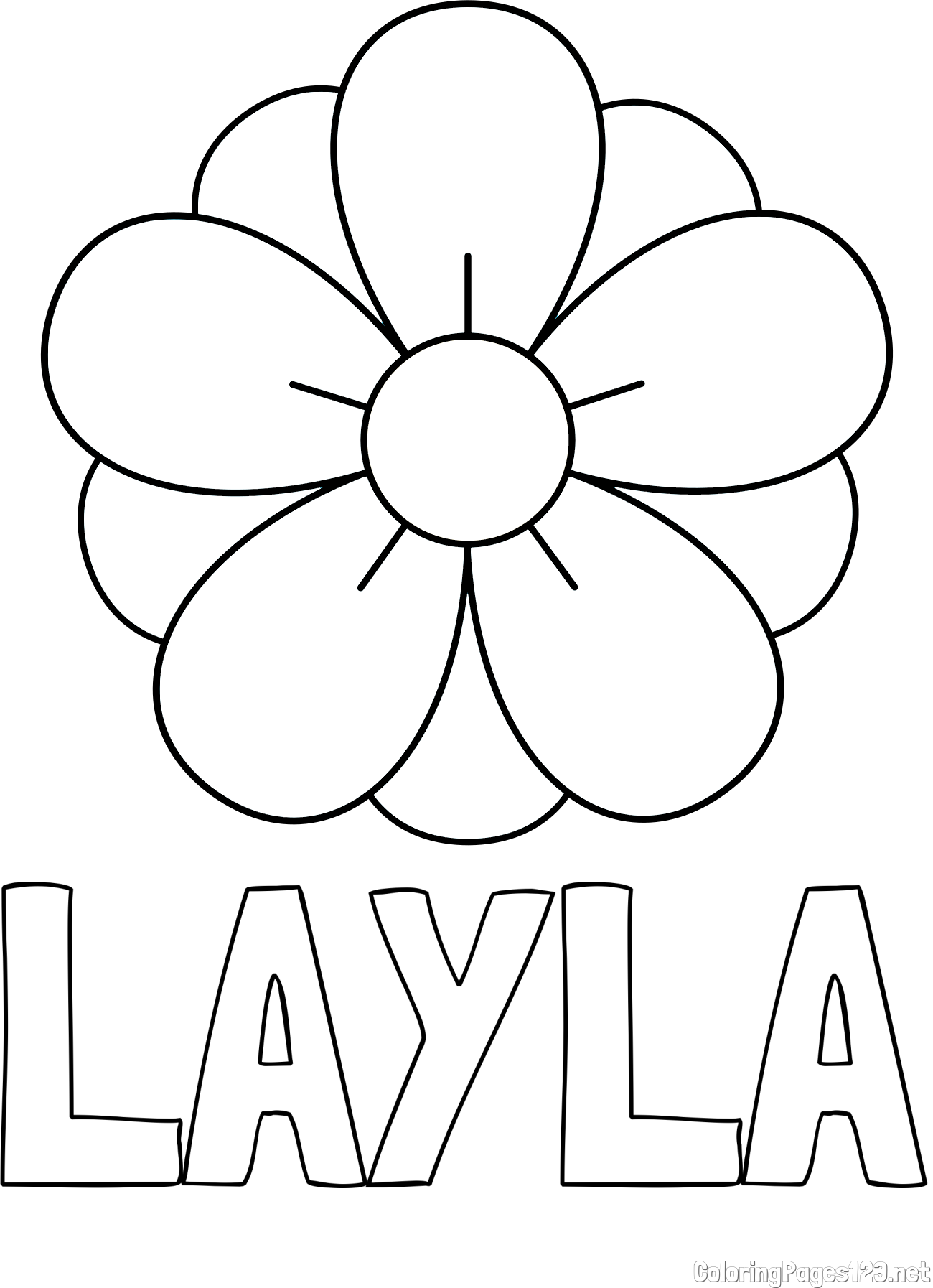 LAYLA Coloring Page and Flower Without Stem Coloring Page