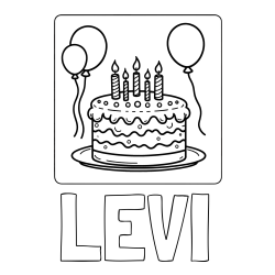 Online Created Coloring Page - LEVI Coloring Page and 5th Birthday Cake Coloring Page