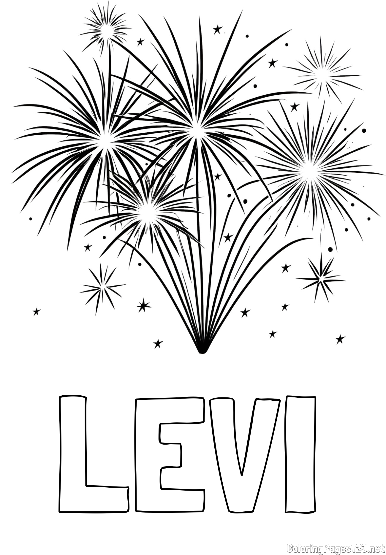 LEVI Coloring Page and Big Fireworks Coloring Page