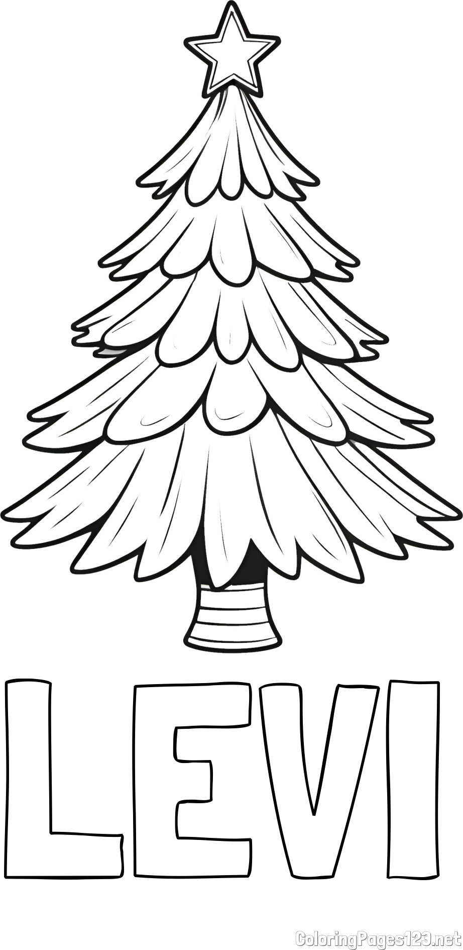 LEVI Coloring Page and Christmas Tree with Star Coloring Page