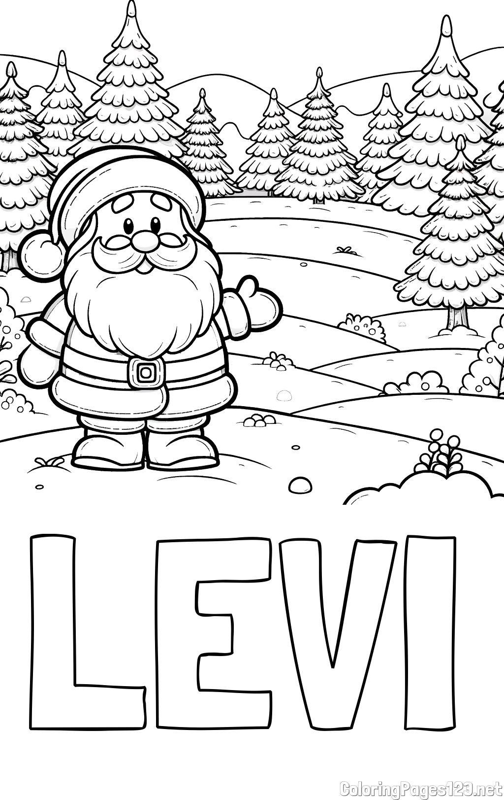 LEVI Coloring Page and Coloring Page of a Cheerful Santa Claus