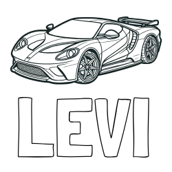 Online Created Coloring Page - LEVI Coloring Page and Coloring Page of a Fast Sport's Car