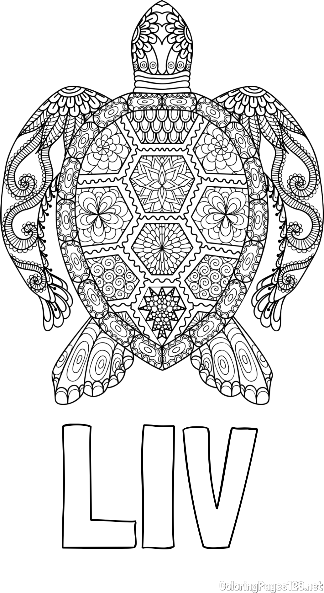 LIV Coloring Page and Sea Turtle Mandala Coloring Page