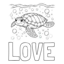 Online Created Coloring Page - LOVE Coloring Page and Coloring Page of a Sea Turtle Swimming in the Ocean