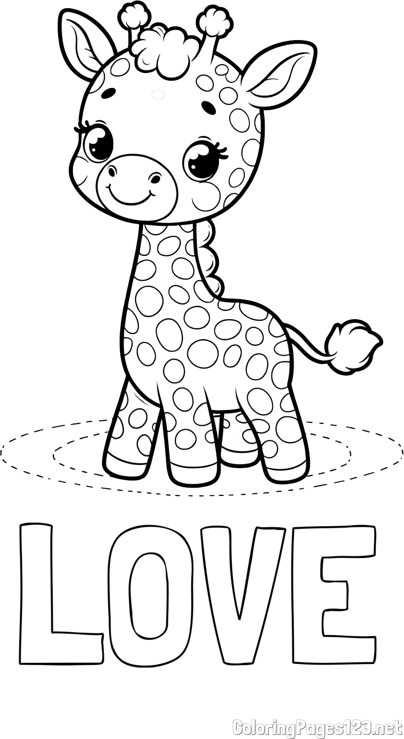 LOVE Coloring Page and Playful Giraffe Coloring Page