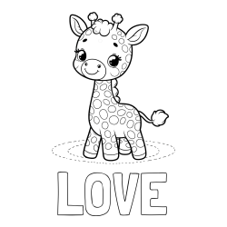 Online Created Coloring Page - LOVE Coloring Page and Playful Giraffe Coloring Page