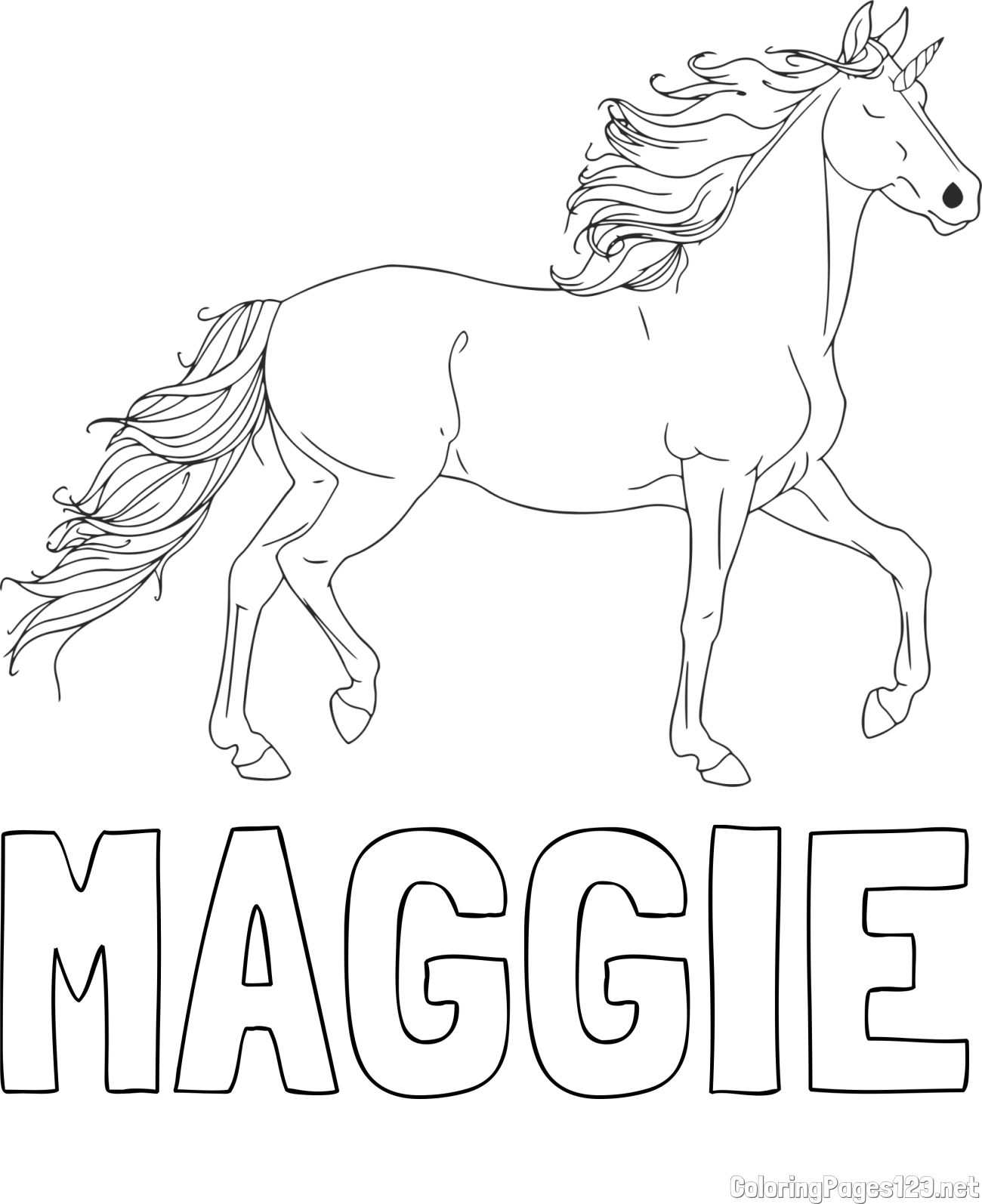 MAGGIE Coloring Page and Beautiful Unicorn Coloring Page