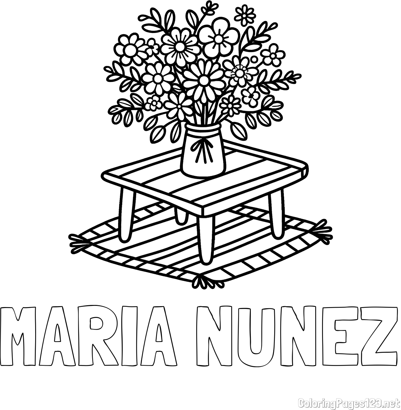 MARIA NUNEZ Coloring Page and Simple Flower Bouquet Coloring Page