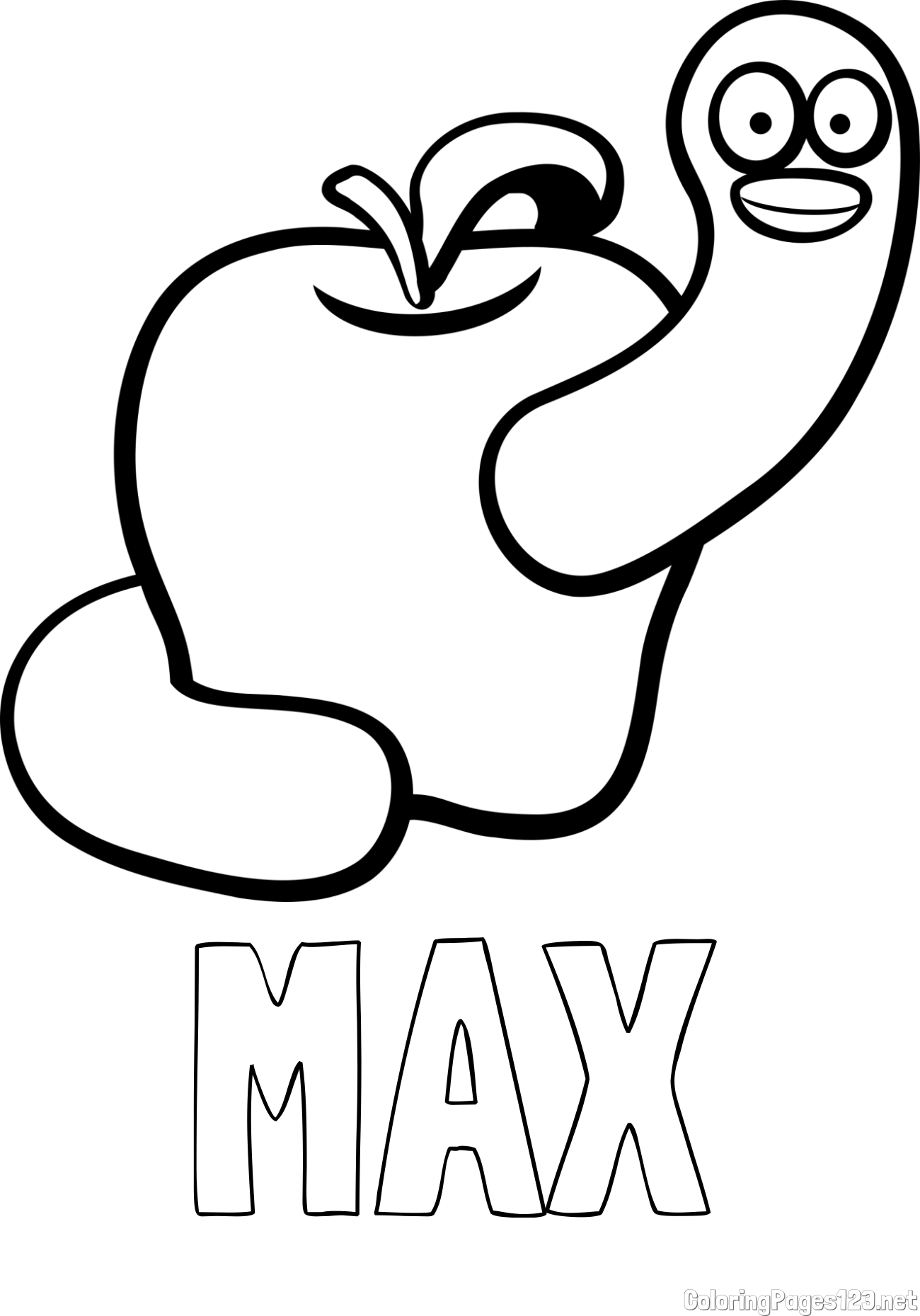 MAX Coloring Page and Apple and Smiling Worm Coloring Page