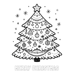 Online Created Coloring Page - MERRY CHRISTMAS Coloring Page and Coloring Page of a Beautiful Christmas Tree