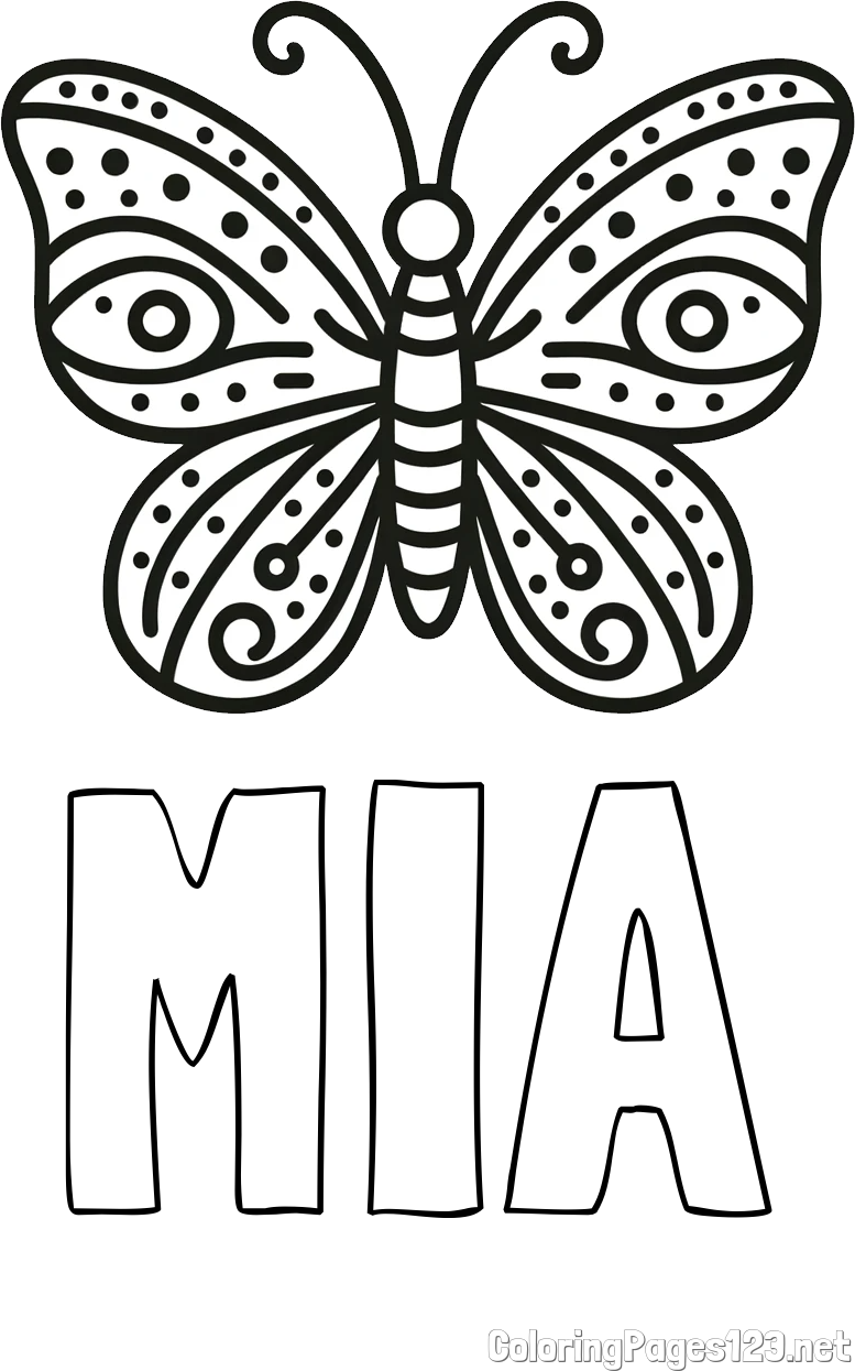 MIA Coloring Page and Butterfly Coloring Page (Simple)