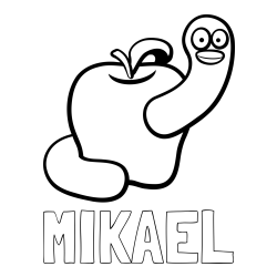 MIKAEL Coloring Page and Apple and Smiling Worm Coloring Page