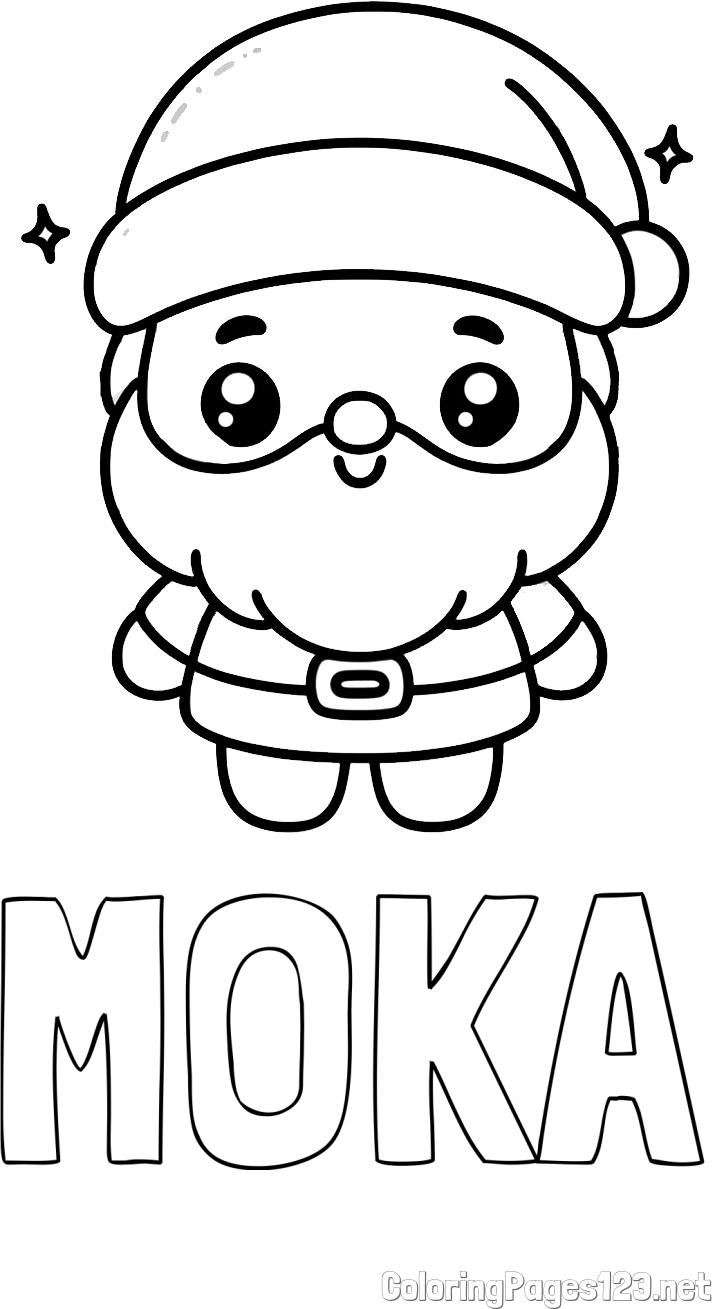 MOKA Coloring Page and Simple Coloring Page of Santa Claus for Kids