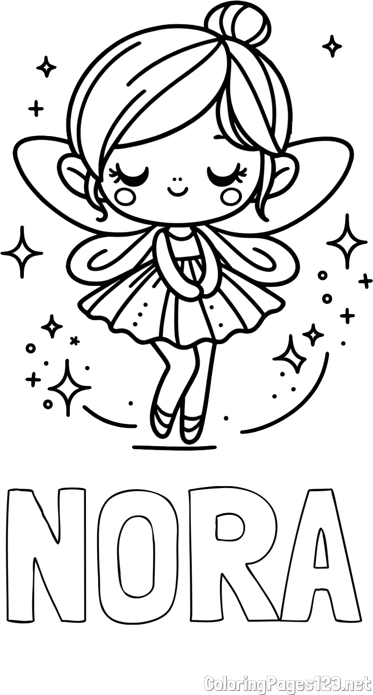 NORA Coloring Page and Children's Coloring Page of a Magical Fairy