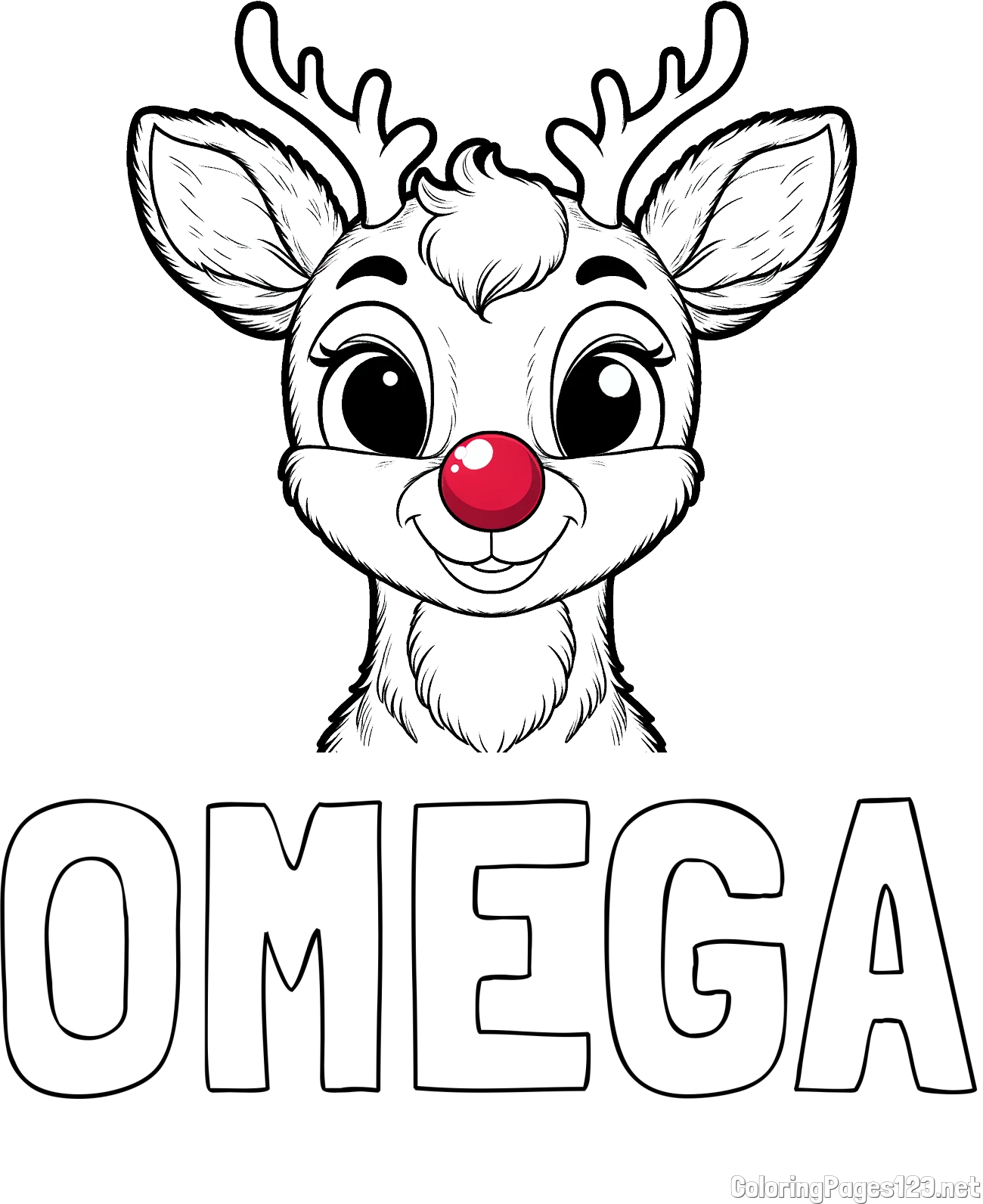 OMEGA Coloring Page and Coloring Page of Rudolph the Red-Nosed Reindeer