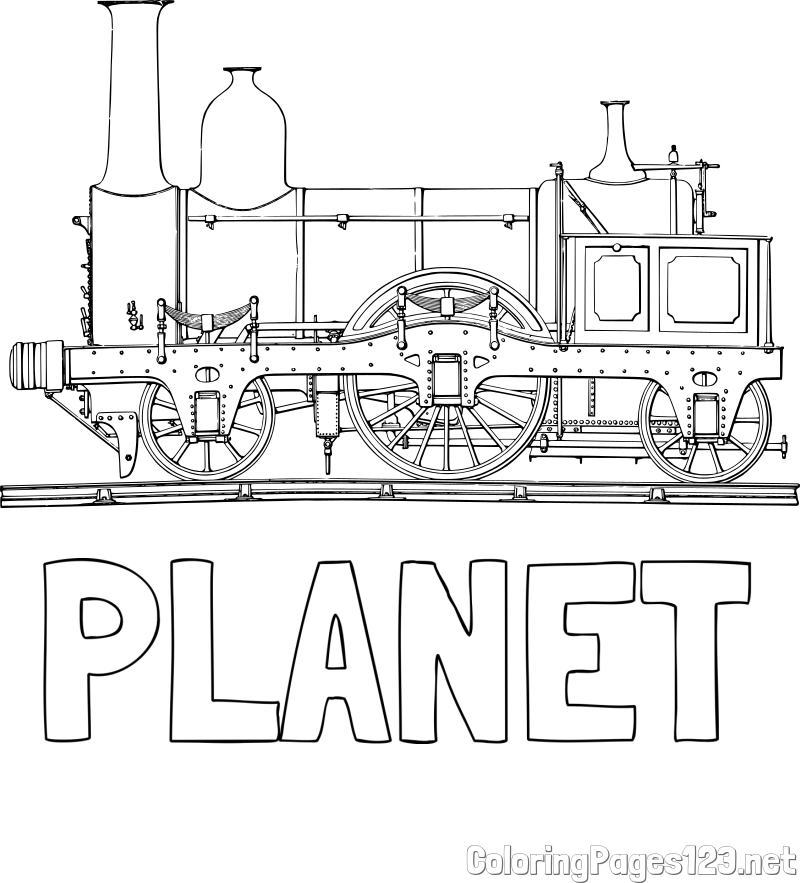 PLANET Coloring Page and Realistic Steam Locomotive Coloring Page