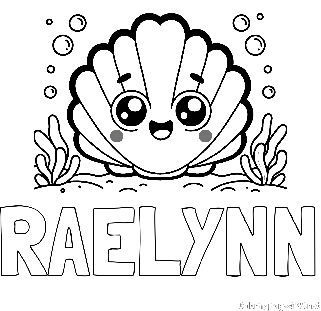 RAELYNN Coloring Page and Smiling Seashell Coloring Page for Kids