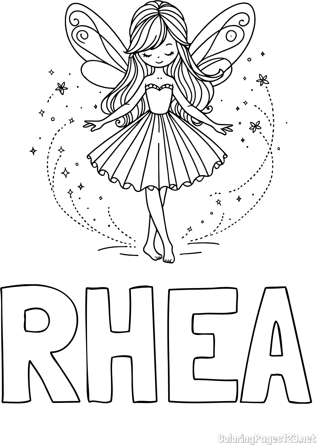 RHEA Coloring Page and Coloring Page of a Cute Magical Fairy