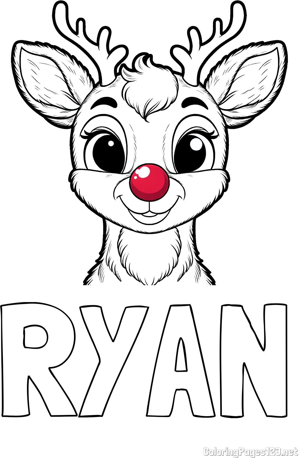RYAN Coloring Page and Coloring Page of Rudolph the Red-Nosed Reindeer