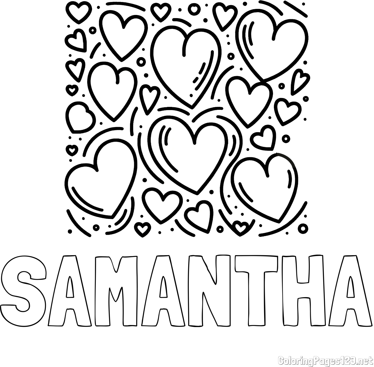 SAMANTHA Coloring Page and Free Printable Coloring Page of Hearts