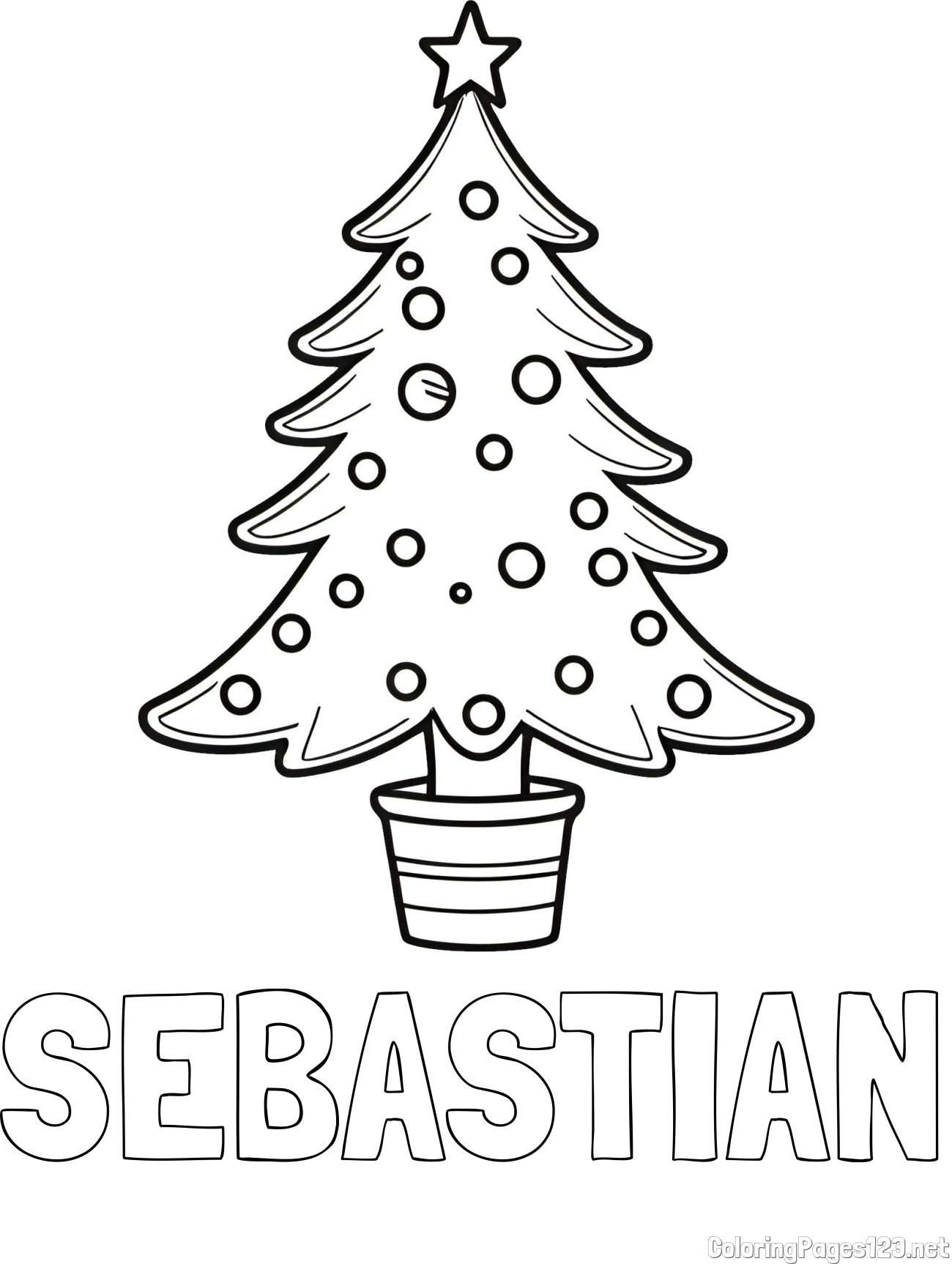SEBASTIAN Coloring Page and Beautiful Christmas Tree Coloring Page