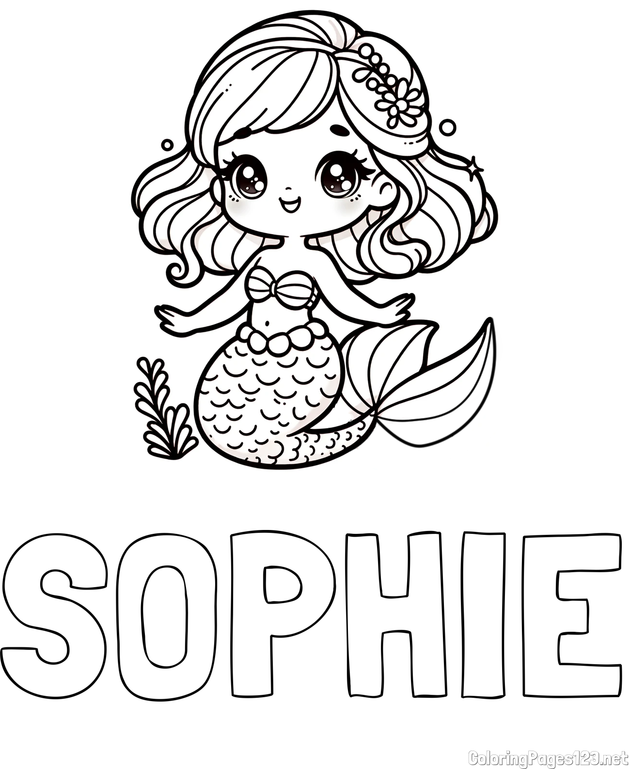 SOPHIE Coloring Page and Coloring Page of a Charming Mermaid