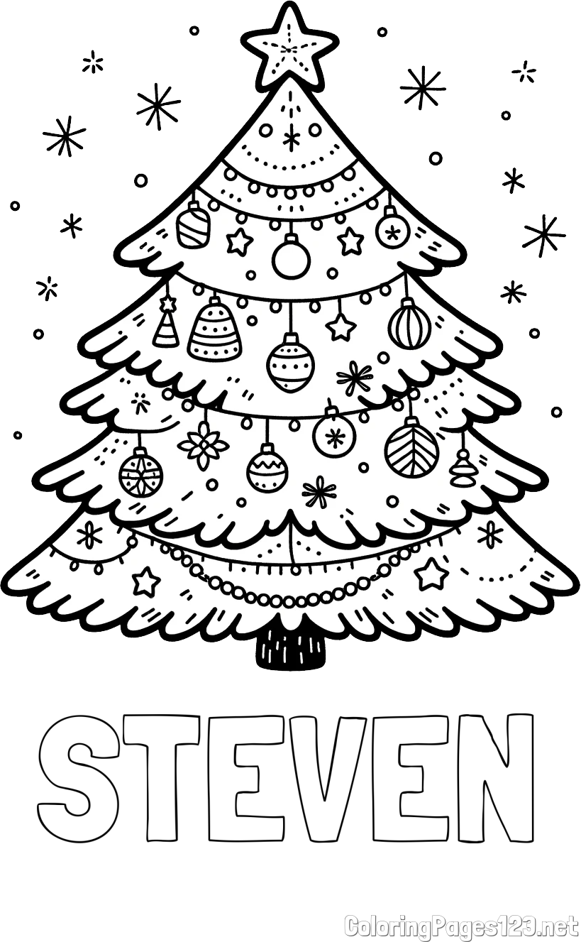 STEVEN Coloring Page and Coloring Page of a Beautiful Christmas Tree