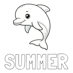 SUMMER Coloring Page and Children's Coloring Book of a Cute Dolphin