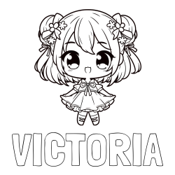 Online Created Coloring Page - VICTORIA Coloring Page and Coloring Page of an Adorable Girl in Anime Style