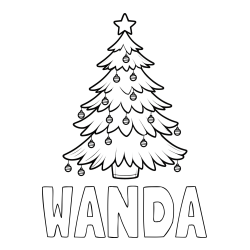 Online Created Coloring Page - WANDA Coloring Page and Christmas Tree with Star and Ornaments Coloring Page