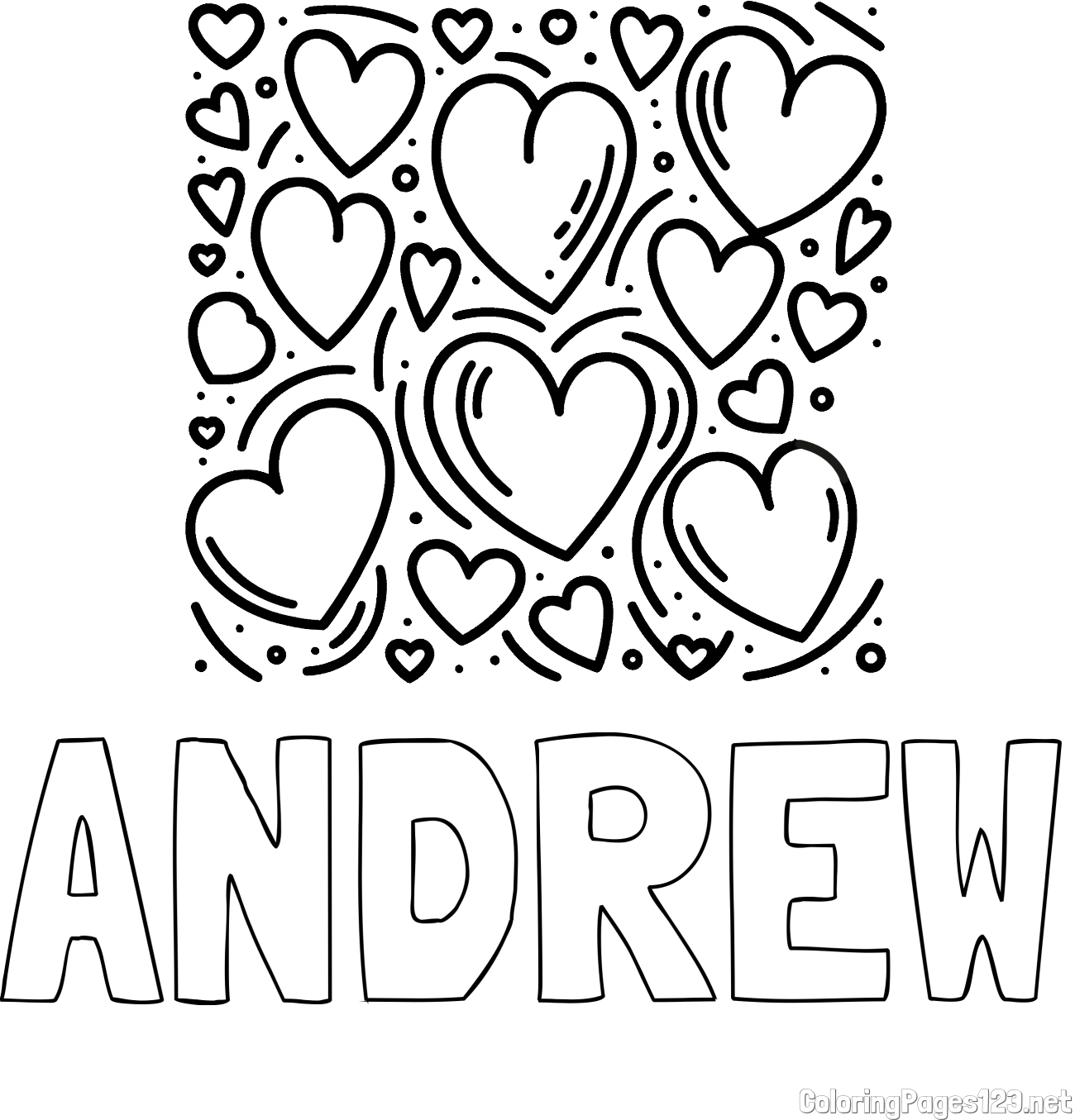ANDREW Coloring Page and Free Printable Coloring Page of Hearts