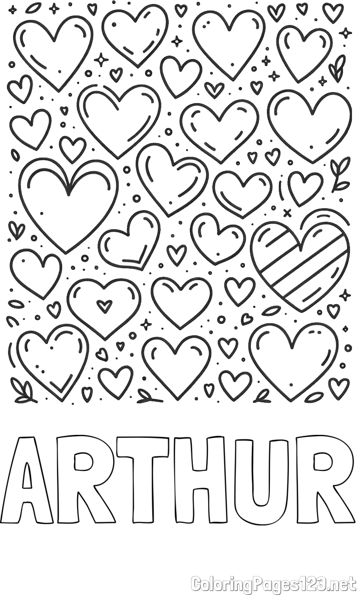 ARTHUR Coloring Page and Children's Coloring Page of Many Hearts
