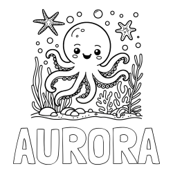 Online Created Coloring Page - AURORA Coloring Page and Coloring Page of a Cute Octopus in the Ocean