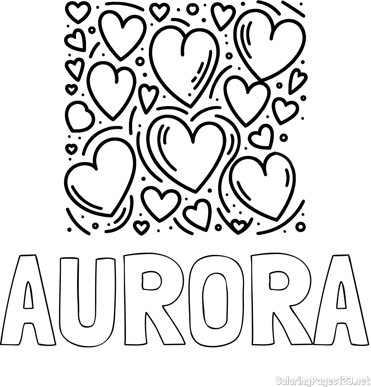AURORA Coloring Page and Free Printable Coloring Page of Hearts