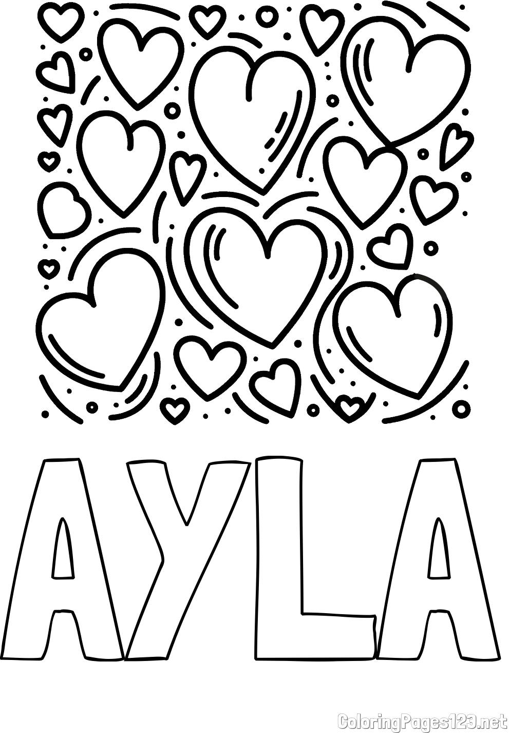 AYLA Coloring Page and Free Printable Coloring Page of Hearts