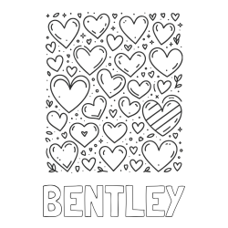 BENTLEY Coloring Page and Children's Coloring Page of Many Hearts