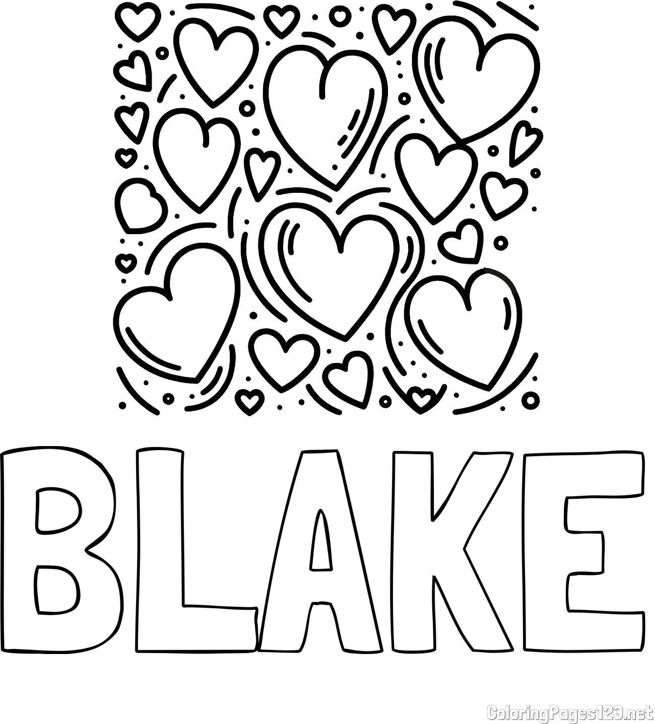 BLAKE Coloring Page and Free Printable Coloring Page of Hearts