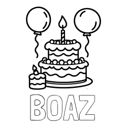 Online Created Coloring Page - BOAZ Coloring Page and Birthday Cake Coloring Page with Balloons