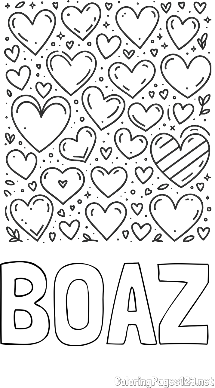 BOAZ Coloring Page and Children's Coloring Page of Many Hearts