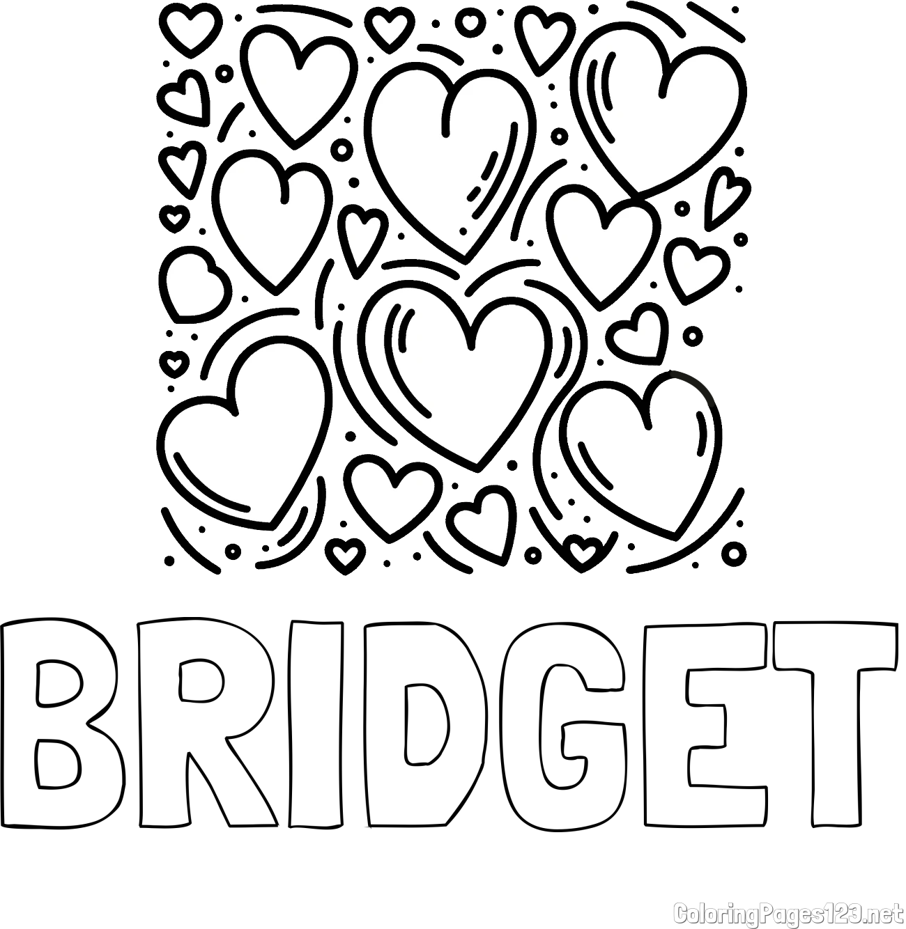 BRIDGET Coloring Page and Free Printable Coloring Page of Hearts