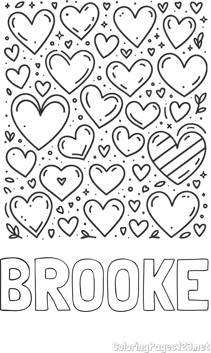 BROOKE Coloring Page and Children's Coloring Page of Many Hearts