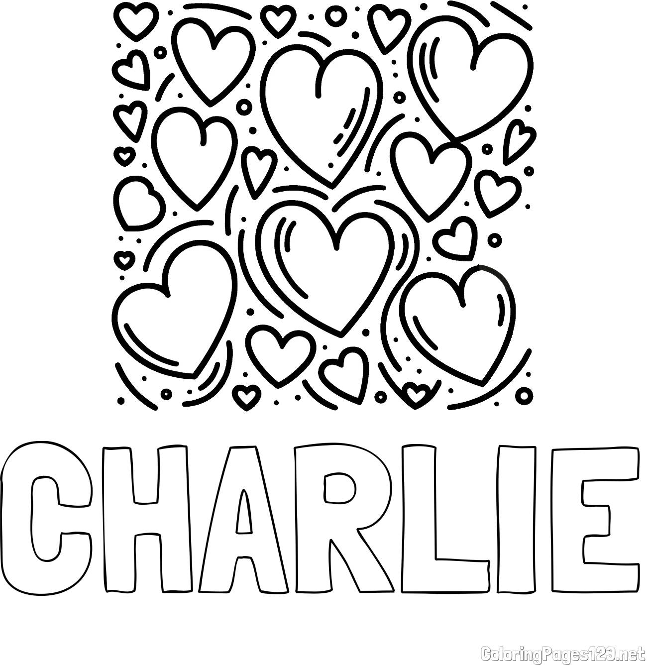 CHARLIE Coloring Page and Free Printable Coloring Page of Hearts