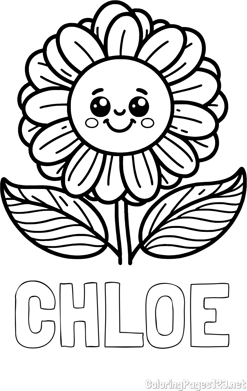 CHLOE Coloring Page and Smiling Flower Coloring Page