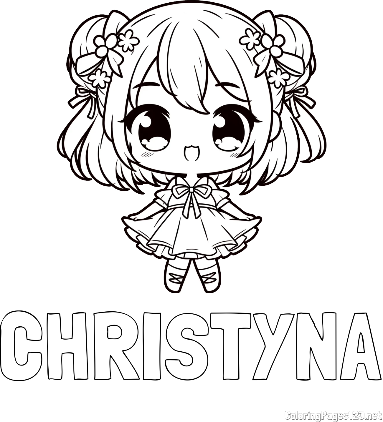 CHRISTYNA Coloring Page and Coloring Page of an Adorable Girl in Anime Style