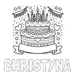Online Created Coloring Page - CHRISTYNA Coloring Page and Cute Birthday Cake Coloring Page